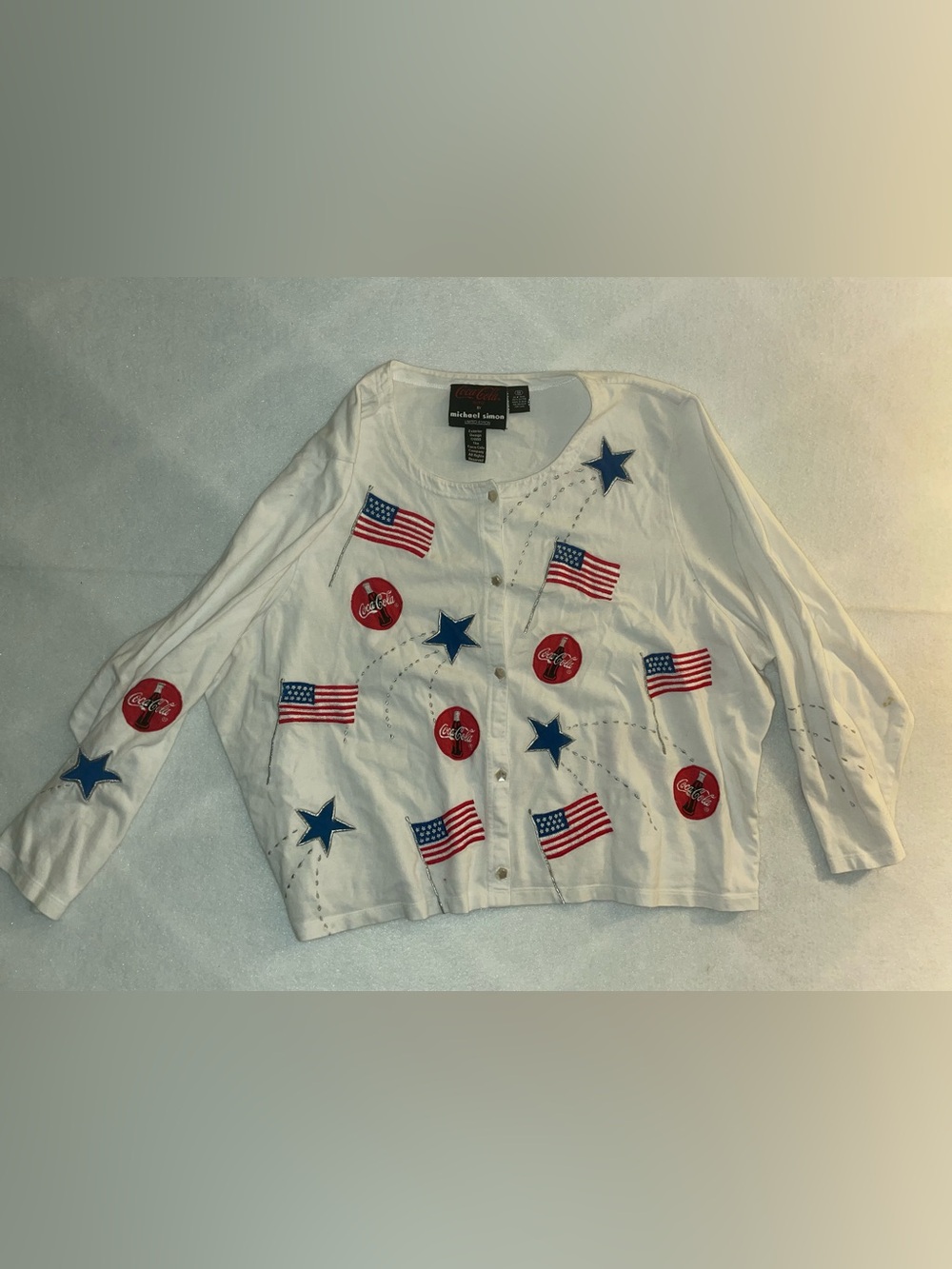 Michael Simon Coca-Cola White Patriotic Button-Up Cardigan